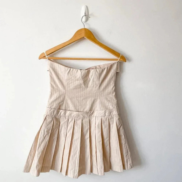 Zara Strapless Striped Pleated Hem Mini Dress Pale Pink Size Small - Picture 10 of 15